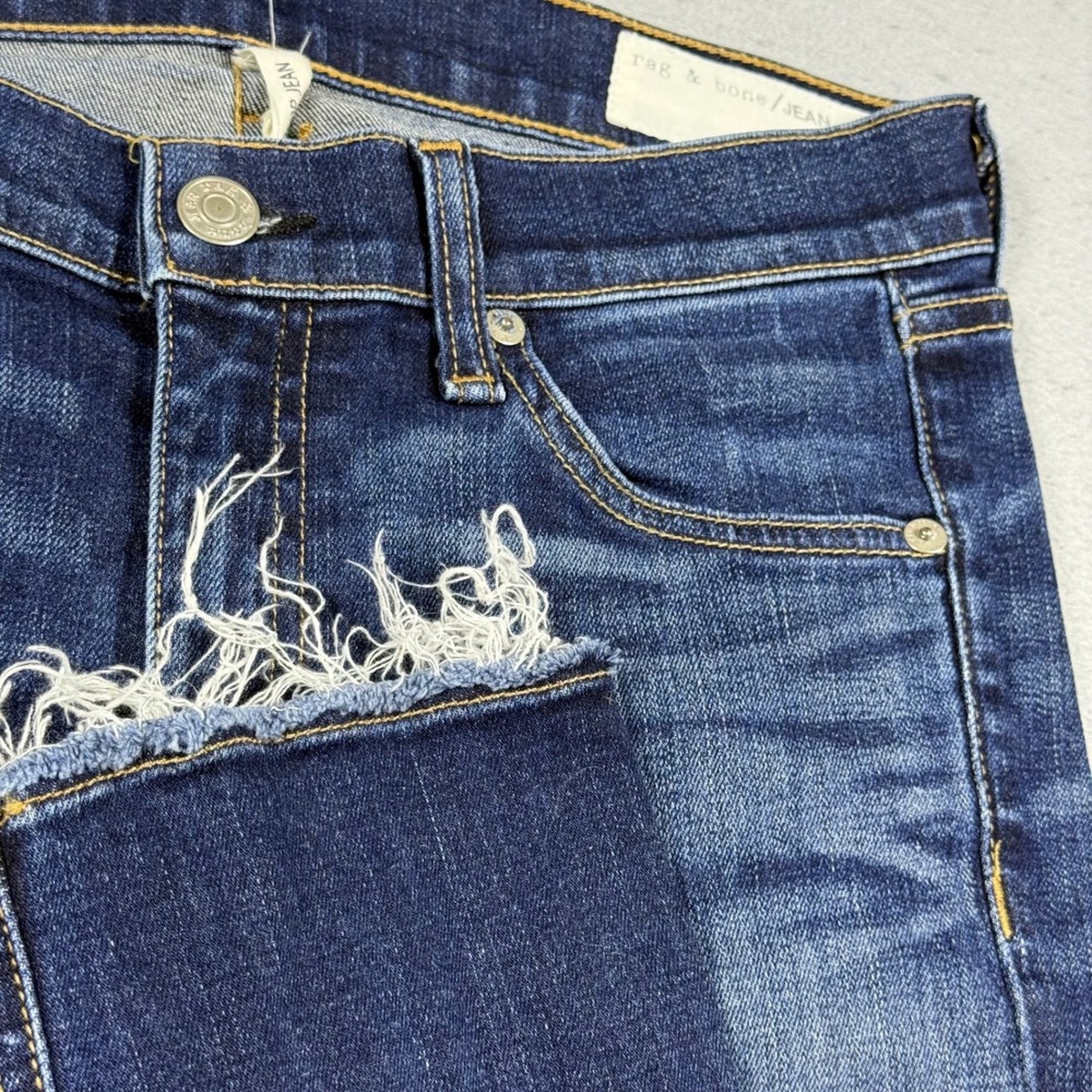 Rag & Bone Fray Doheny Slim Jeans Dark Wash Frayed Hem Blue Denim Womens 27